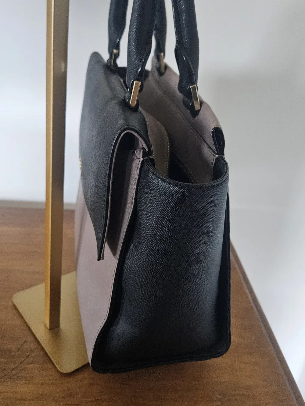 kate spade Black and Taupe Colorblock Structured Satchel